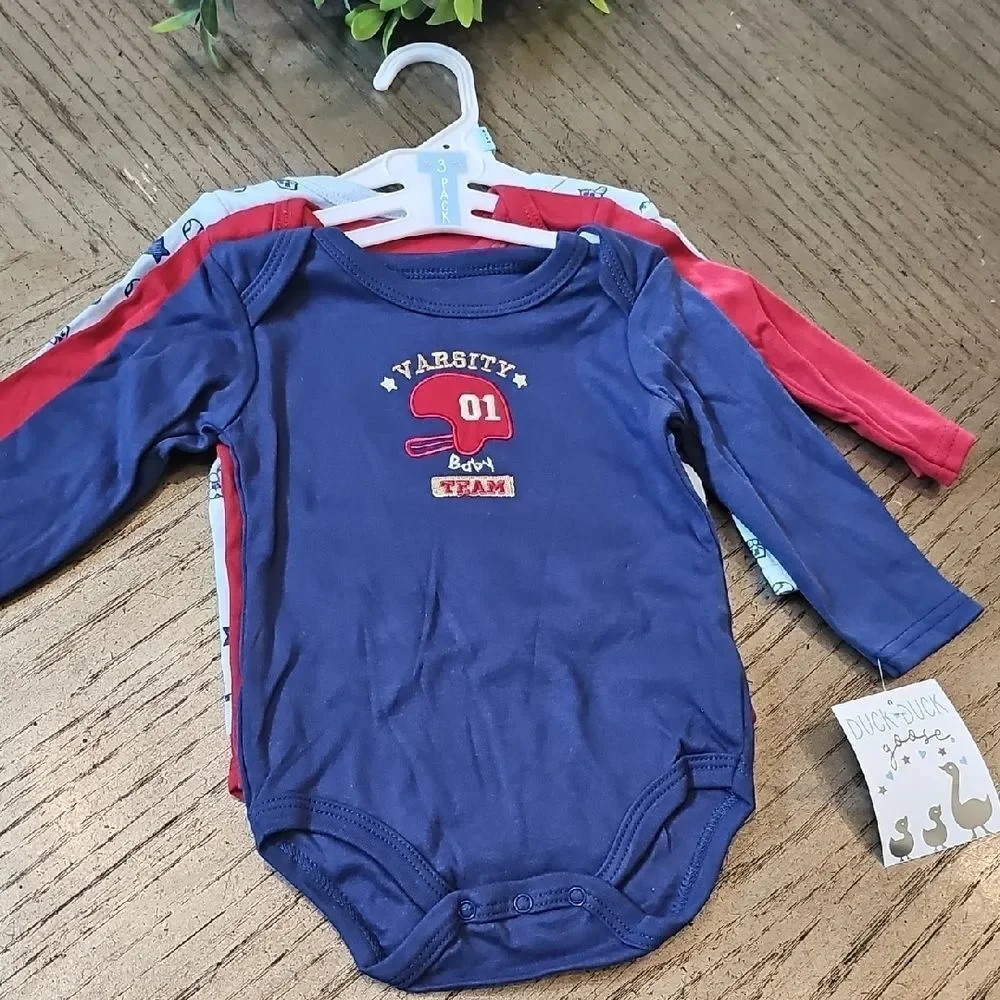 Long Sleeve Onesie Bundle Varsity 6-9 Month NWT - Blue and Red